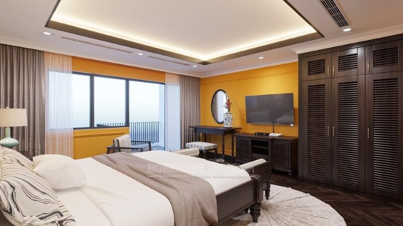 Bàn làm việc, bàn trang điểm bằng gỗ tự nhiên tại phòng ngủ biệt thự Gamuda Mẫu nội thất biệt thự đẹp