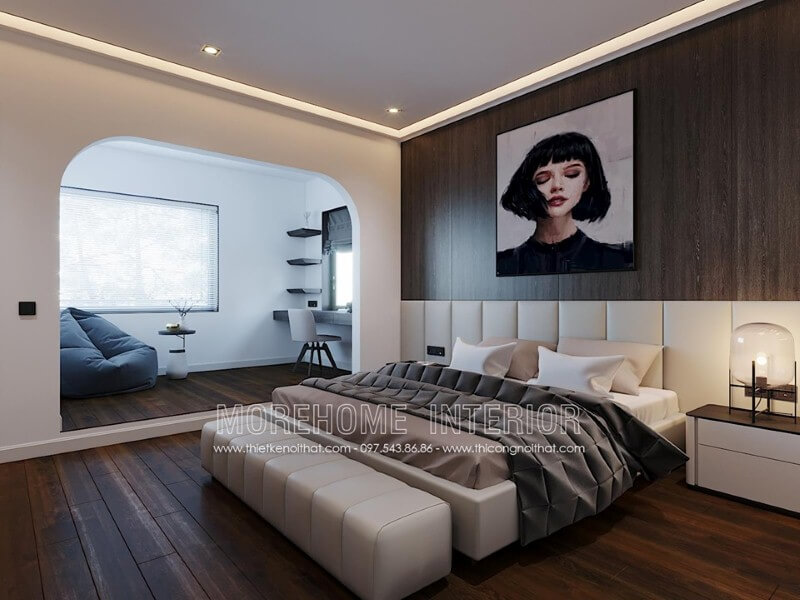 Ánh sáng luôn được tận dụng tối đa với thiết kế cửa sổ lớn trong phòng ngủ hiện đại. Thiết kế phòng ngủ biệt thự