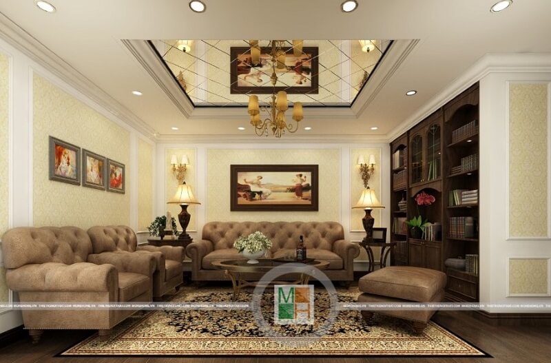 Mẫu thiết kế chung cư cao cấp theo phong cách tân cổ điển với đồ nội thất cao sang trong được bố trí một cách hợp lí. thiết kế chung cư