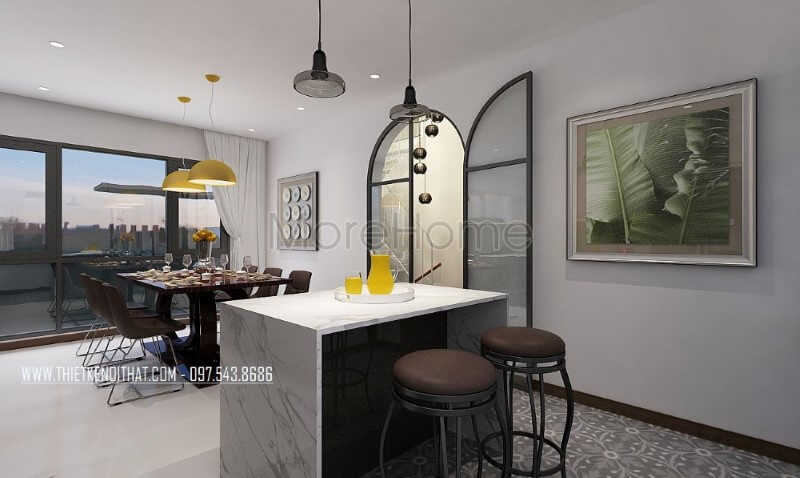 Đá vân mây LG cho bàn đảo phòng bếp hiện đại, đẹp, sang trọng. Thiết kế nhà bếp đẹp