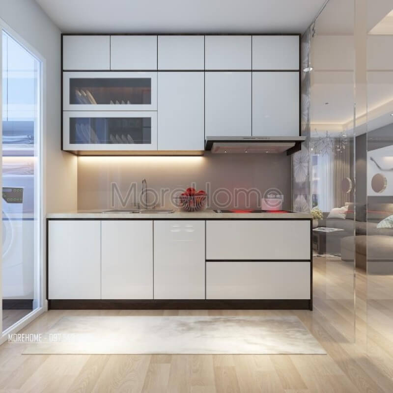 Mẫu tủ bếp chữ i giúp cho gia chủ thuận tiện hơn trong quá trình nấu nướng Tủ bếp gỗ công nghiệp và tủ bếp acrylic