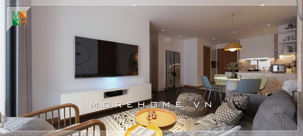 Mẫu thiết kế phòng khách liền bếp thật ấn tượng phù hợp cho chung cư, nhà phố diện tích hạn chế. Thiết kế khách chung cư