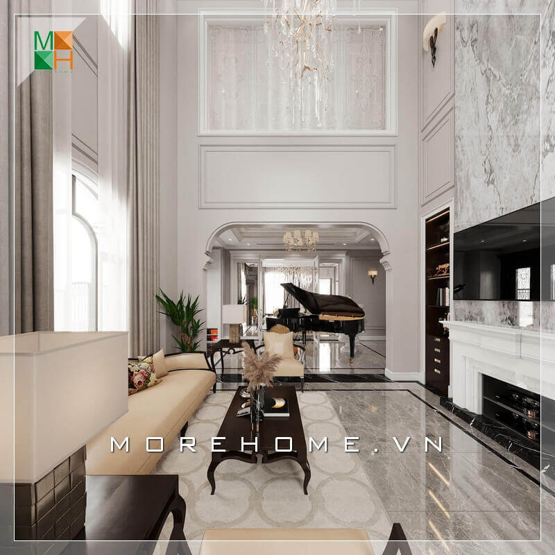 Mẫu thiết kế nội thất không gian phòng khách tân cổ điển sang trọng, cao cấp cho biệt thự, nhà phố, penthouse, chung cư cao cấp. Thiết kế khách chung cư
