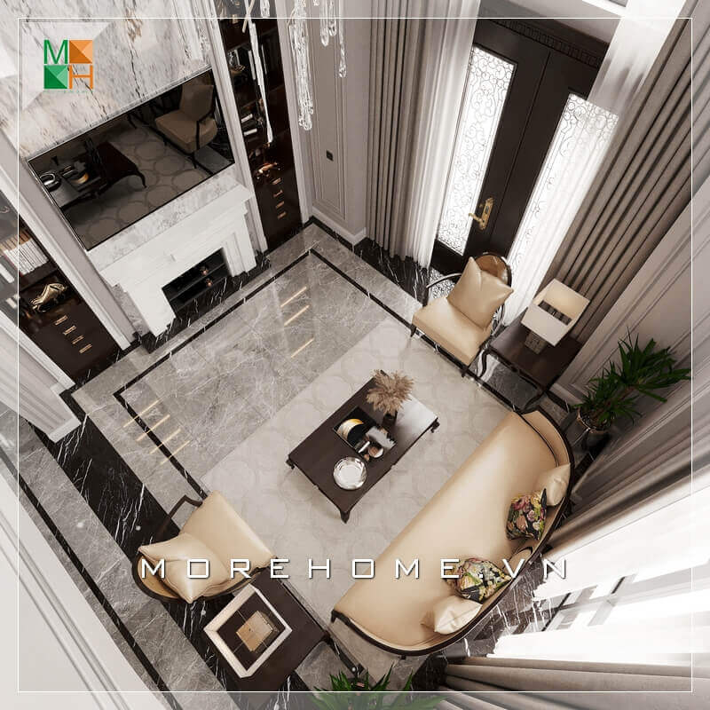 Mẫu thiết kế không gian phòng khách đẹp dành cho căn hộ cao cấp như biệt thự, penthouse, chung cư, nhà phố tân cổ điển. Thiết kế khách chung cư