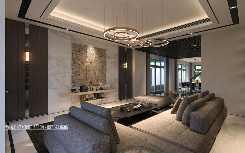 Kệ trang trí tường đẹp, hiện đại cho phòng khách biệt thự, nhà phố. Thiết kế phòng khách nhà phố