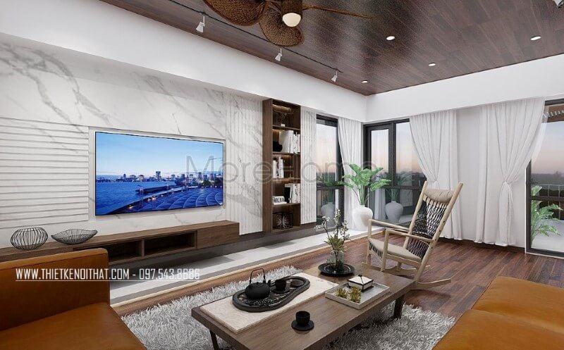 Trang trí nội thất phòng khách đẹp cho biệt thự, nhà phố với đá ốp tường vân mấy trang trí đẹp mắt, sang trọng. Thiết kế phòng khách nhà phố