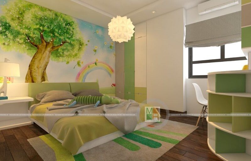 Trang trí phòng ngủ trẻ con độc đáo sử dụng tranh dán tường hình thiên nhiên mang đến không gian căn phòng ngủ mơ ước cho bé