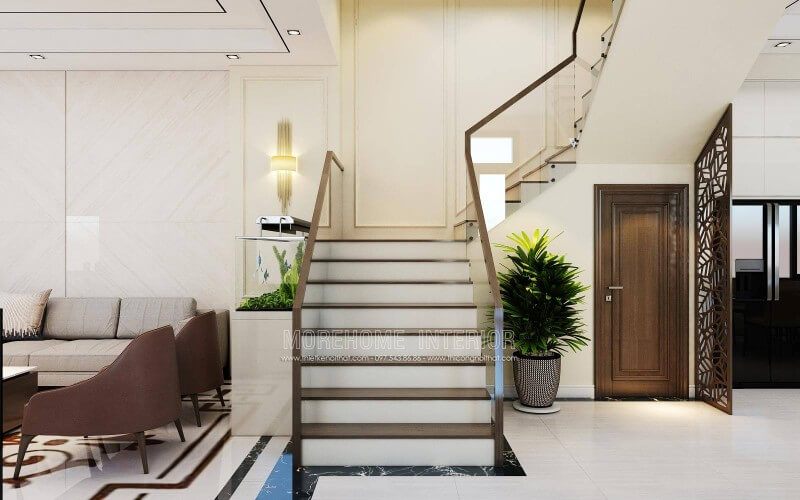 Mẫu cầu thang kính đẹp cho nhà phốnhà lô