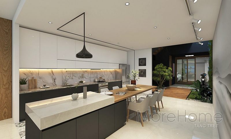 Trang trí phòng ăn với hệ thống treo dán tường và đèn cho không gian thêm sinh động