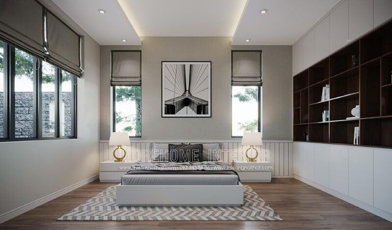 Đèn để bàn kiểu dáng độc đáo tạo nên vẻ đẹp sang trọng cuốn hút cho phòng ngủ hiện đại.