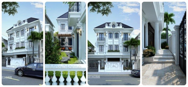 Morehome có kinh nghiệm thiết kế kiến trúc biệt thự đơn lập, thiết kế kiến trúc biệt thự 3 tầng, thiết kế kiến trúc biệt thự phố,thiết kế kiến trúc dinh thự phong cách tân cổ điển kiểu pháp đẹp, cao cấp, sang trọng tại Hà Nội