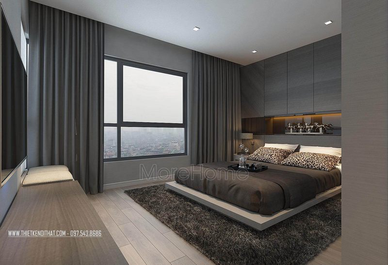 Thiết kế nội thất phòng ngủ master với tone màu tối giản