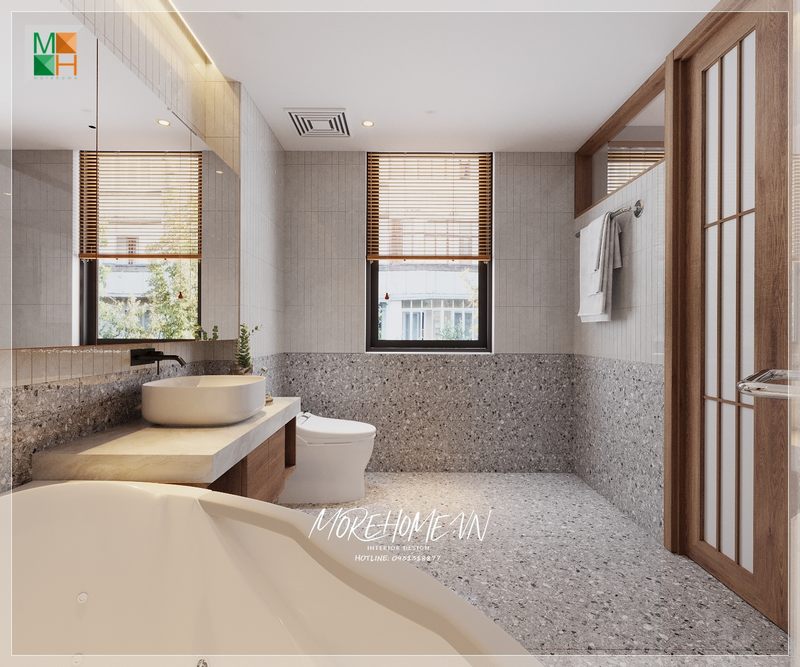 Trang trí phòng tắm với phong cách hiện đại nội thất được sắp xếp phù hợp với mục đích sử dụng của gia chủ mang sự thoải mái tiện nghi nhất.
